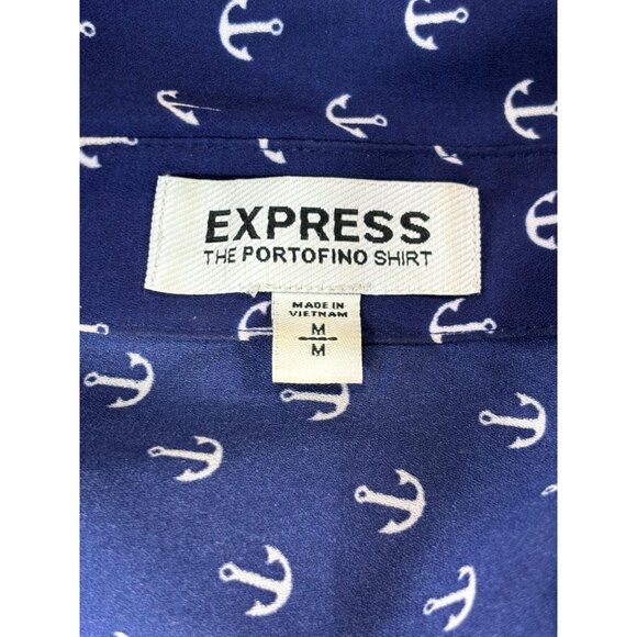 Express Portofino Shirt Anchor Print Womens Button-Up Blouse Size M Polyester - Picture 4 of 9